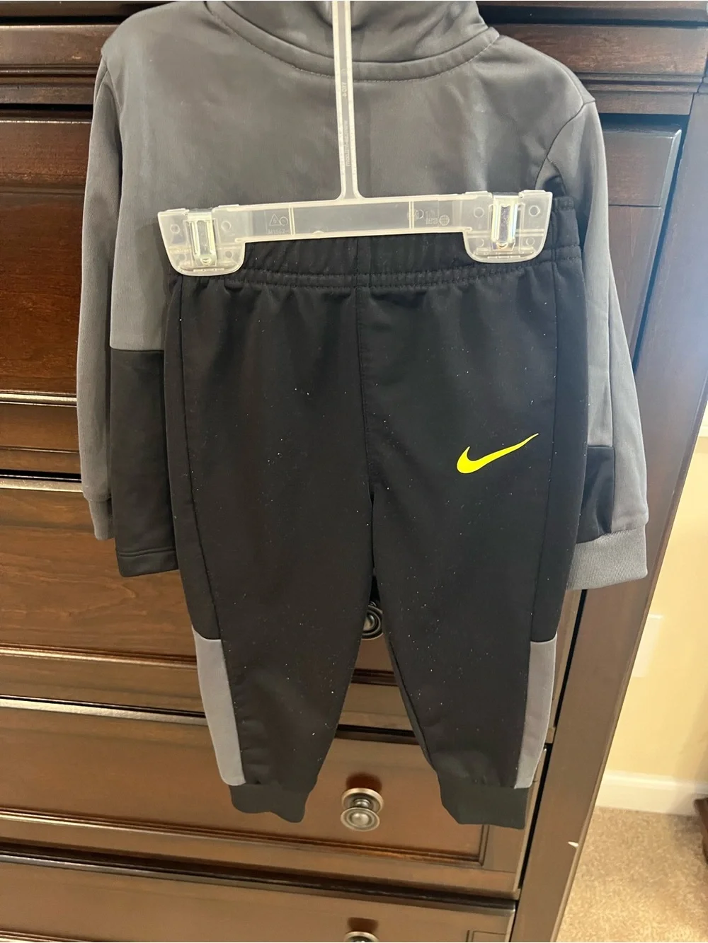 Nike Gray & Neon Yellow Kids Zip Jacket and Pants Set